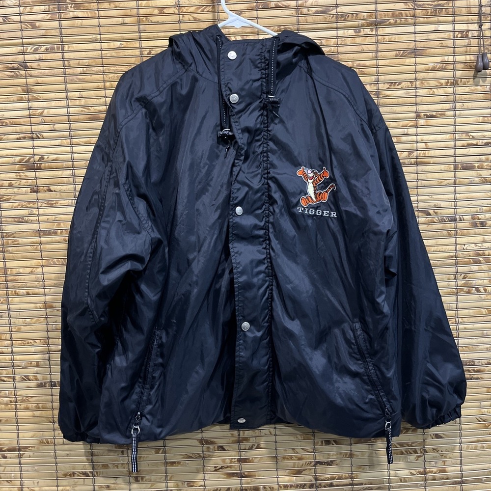 Vtg Tigger Windbreaker Jacket Mens L Black Full Zip Big T Nylon Disney Store 90s